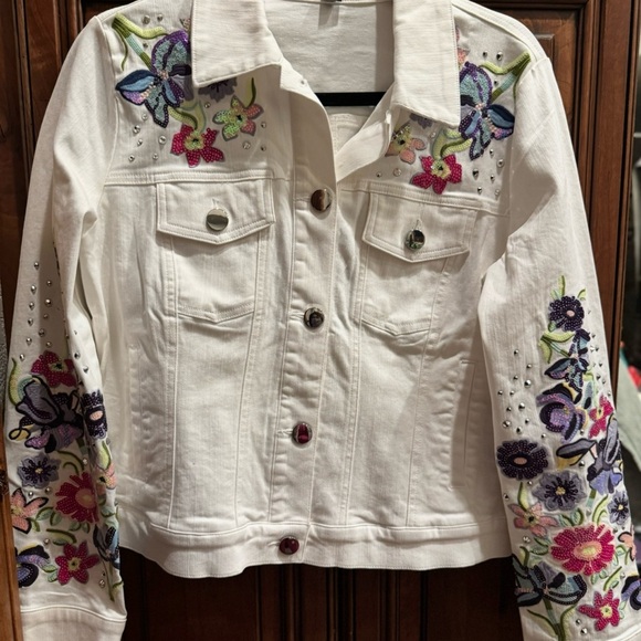 Boston Proper Pink and White Embroidered Jean Jacket - Picture 5 of 6